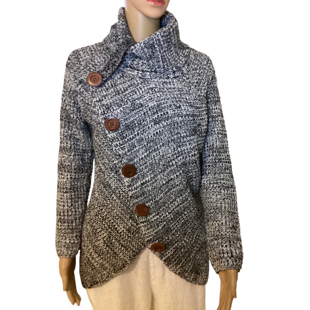 GRECERELLE Womens Turtleneck Sweaters Chunky Long Sleeve size S black & white